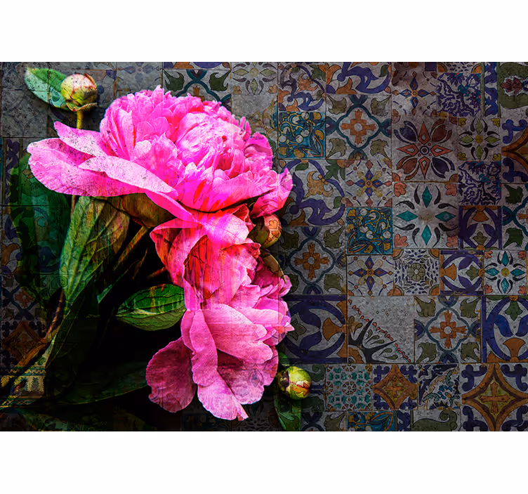 罂粟花风格的墙面壁画 牡丹花卉细节 - TenStickers