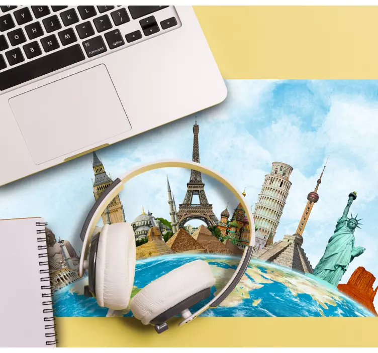 世界著名古迹世界地图鼠标垫 - TenStickers