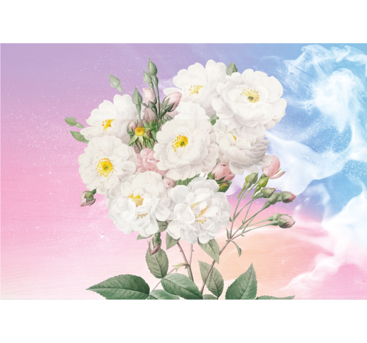 厨房盲道白色花朵搭配蓝橙背景 - TenStickers