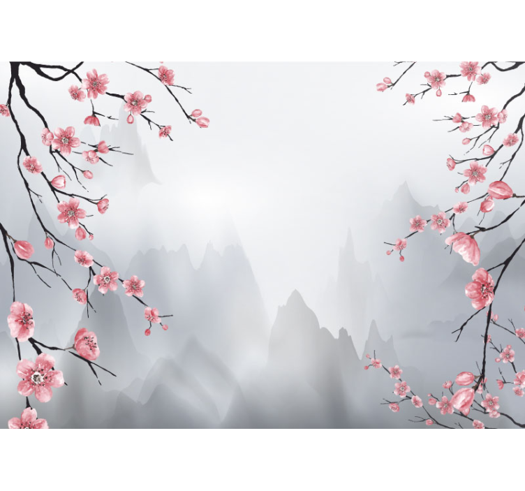 厨房盲道樱花与山脉 - TenStickers