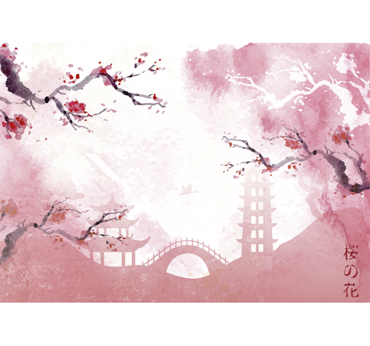 起居室盲道樱花全景窗帘 - TenStickers