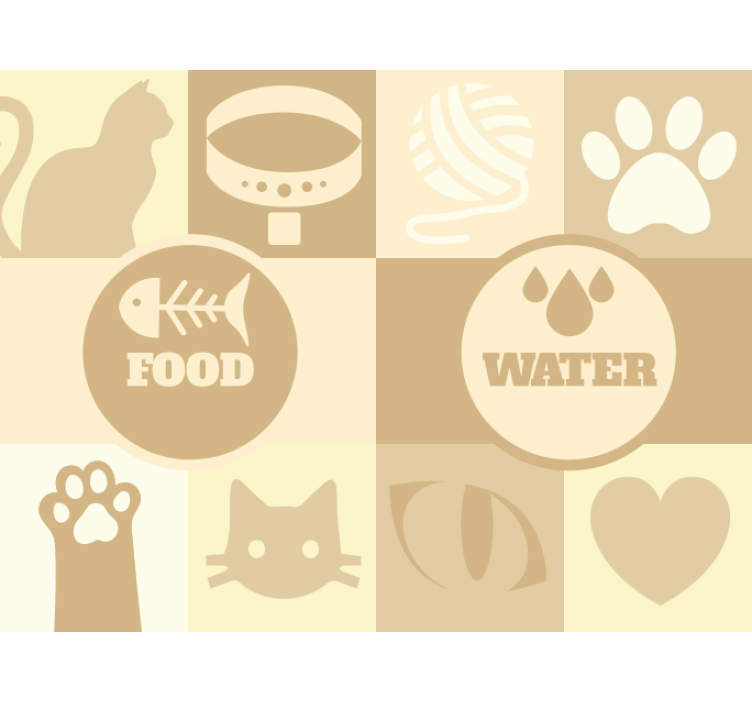 浅棕色的盲人猫咪饮水与食物 - TenStickers