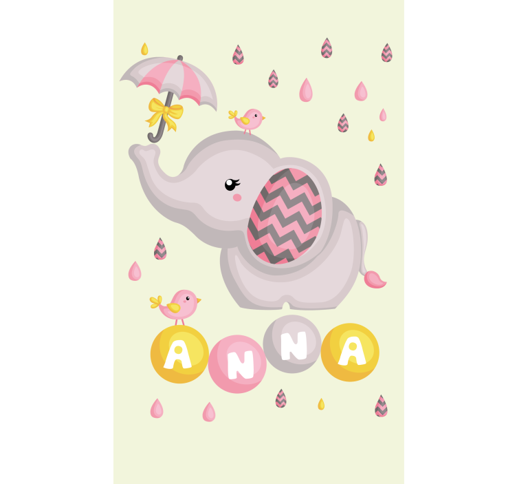 儿童盲人可爱小象带名字和雨伞 - TenStickers