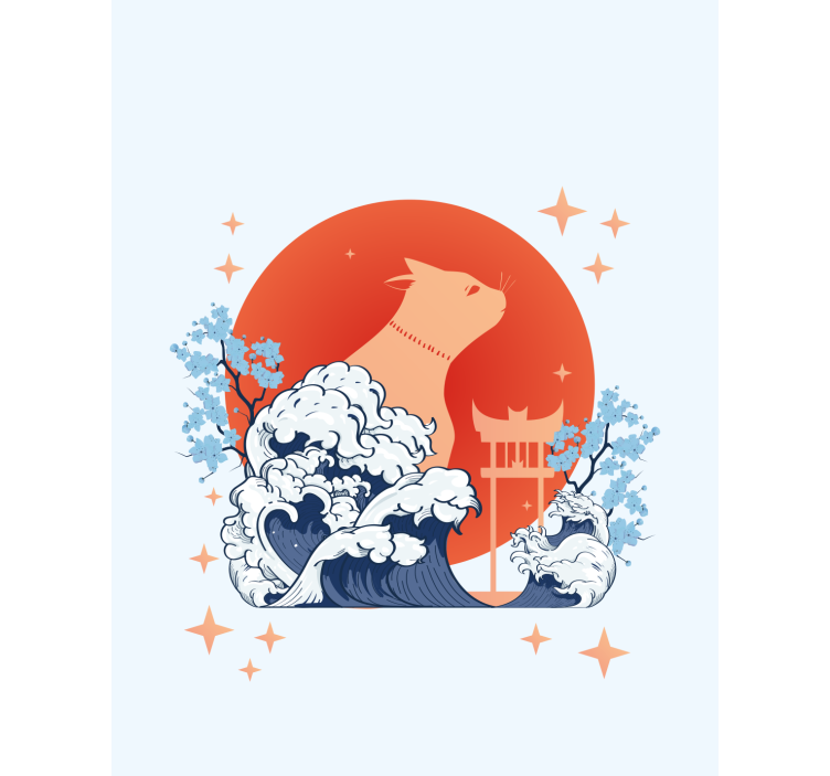 有动物的百叶窗与波浪中的猫 - TenStickers