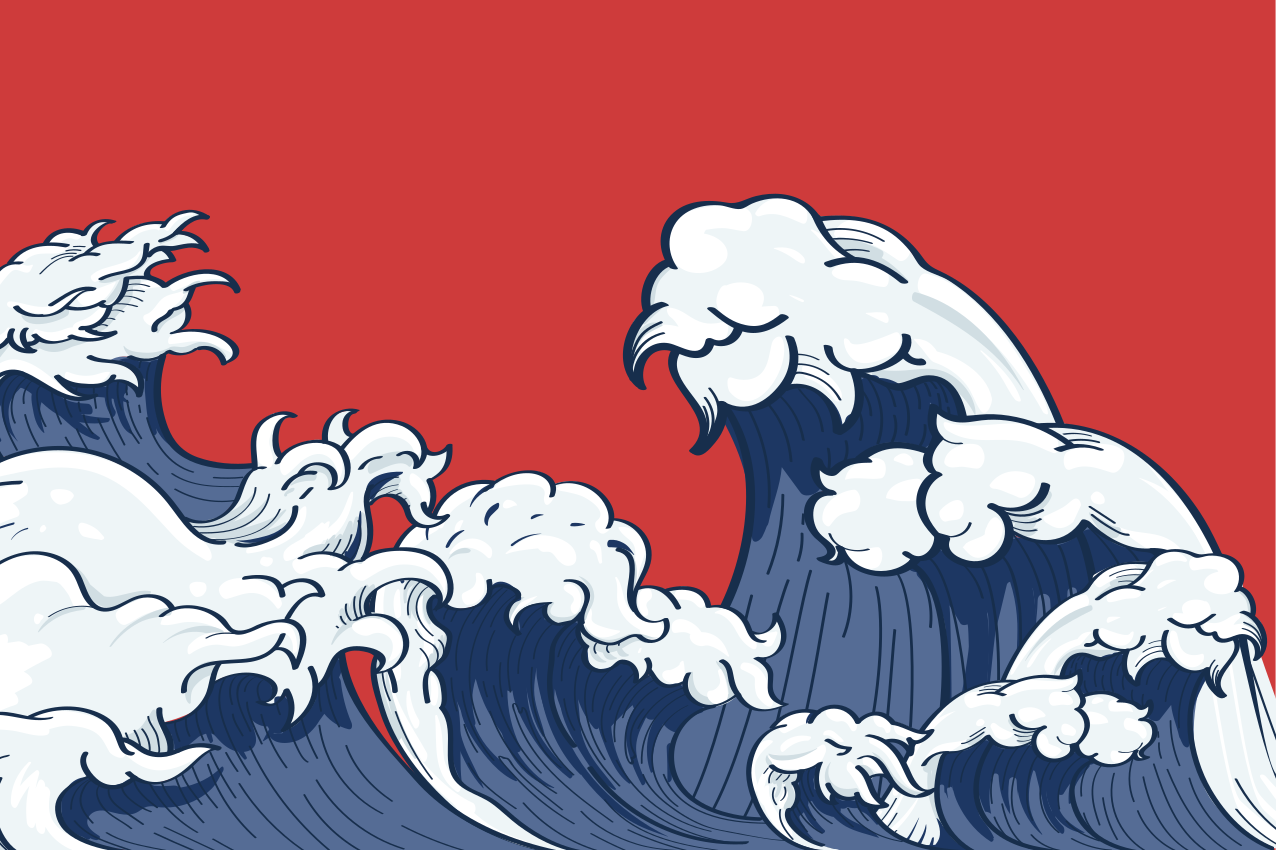 乙烯基餐垫原版红色神奈川海浪 - TenStickers