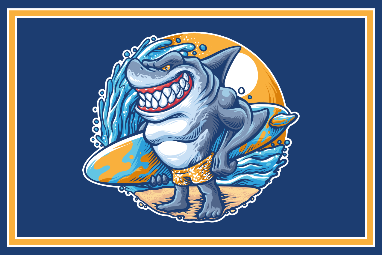 冲浪板鲨鱼卡通原创餐垫 - TenStickers