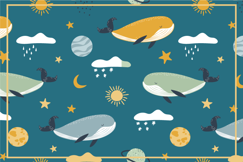 乙烯基儿童餐垫鲸鱼与天体图案 - TenStickers