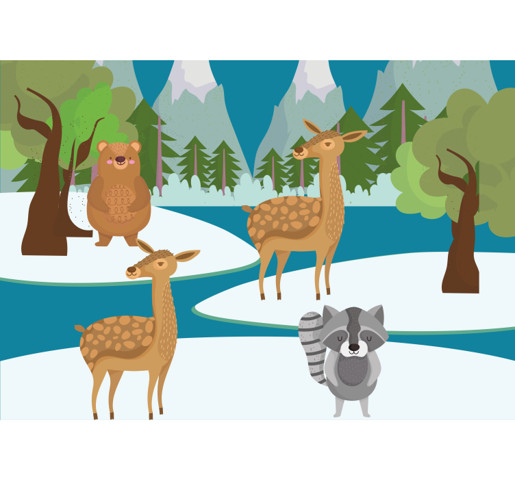 儿童房的其他壁画：森林动物插画场景 - TenStickers