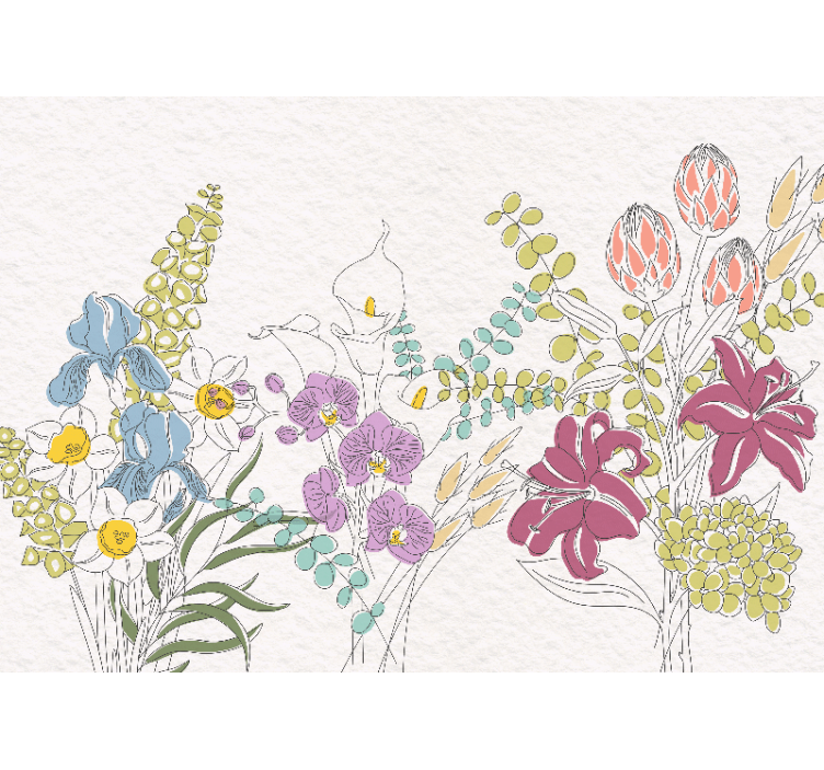 壁画 彩色纸质全景图 素描之花 - TenStickers