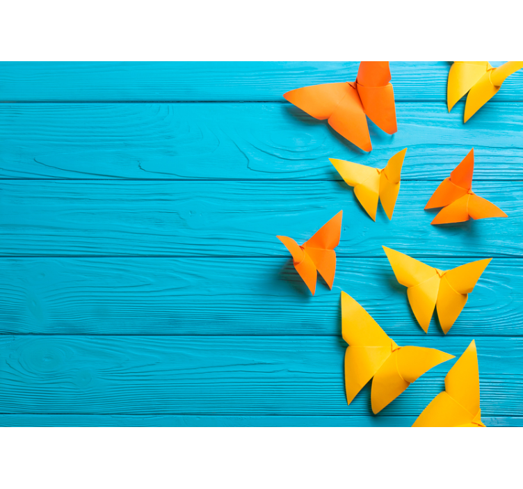 木质效果的照片墙与五彩纸蝴蝶相得益彰 - TenStickers