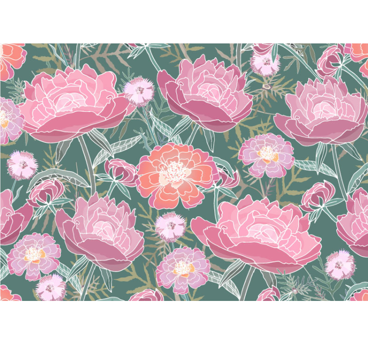 花卉照片墙：牡丹花卉组合 - TenStickers