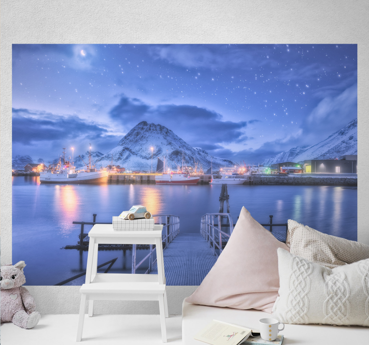 其他景观壁画：山峦港口景色 - TenStickers