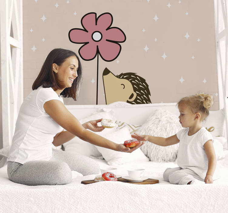 动物风格的墙面壁画 刺猬和花 - TenStickers