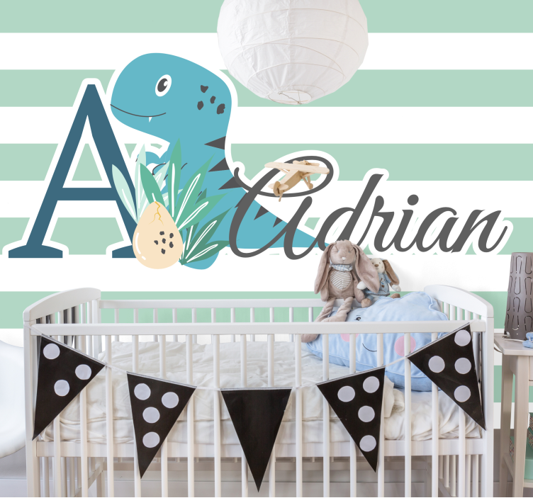 儿童房的其他壁画：t-rex与首字母和名字 - TenStickers