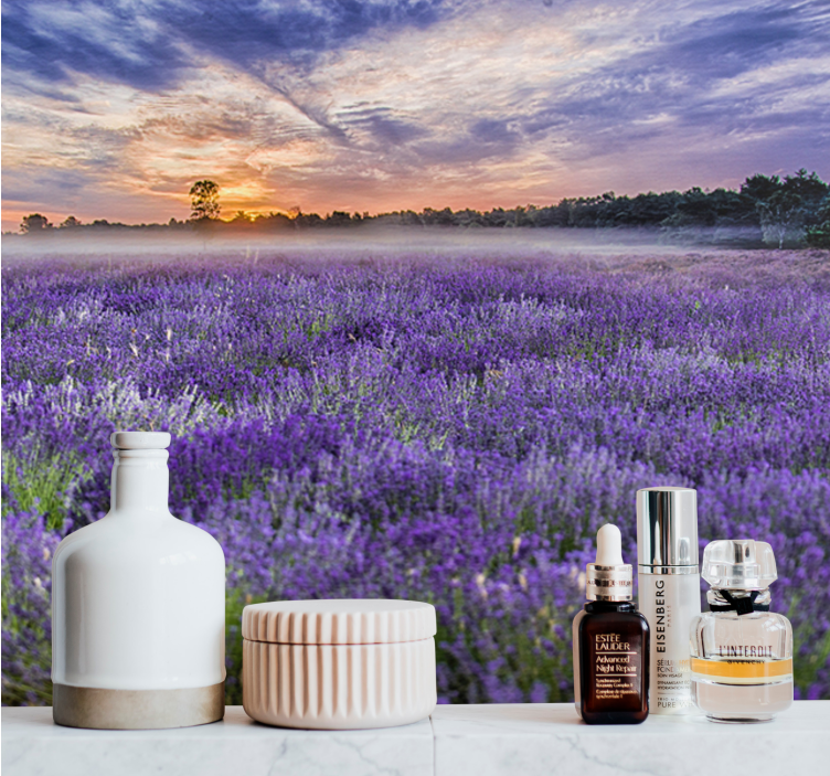 花卉照片墙在薰衣草田的黄昏 - TenStickers