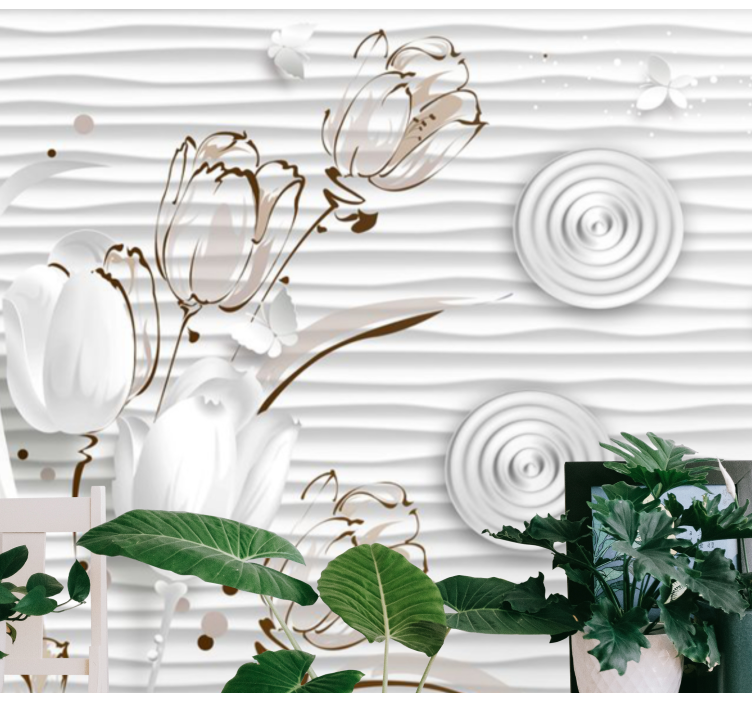 花卉照片墙展示白色优雅郁金香 - TenStickers