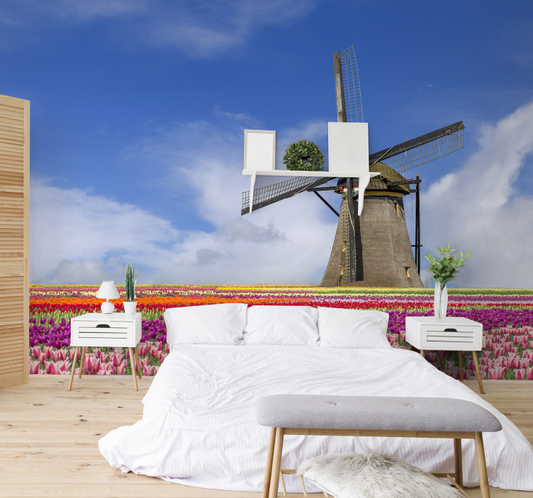 壁画 阿姆斯特丹 郁金香田野风车 - TenStickers