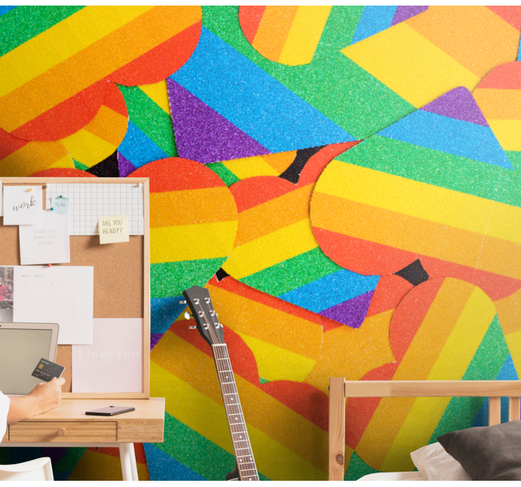 墙面壁画的爱的风格色彩缤纷的心形图案 - TenStickers