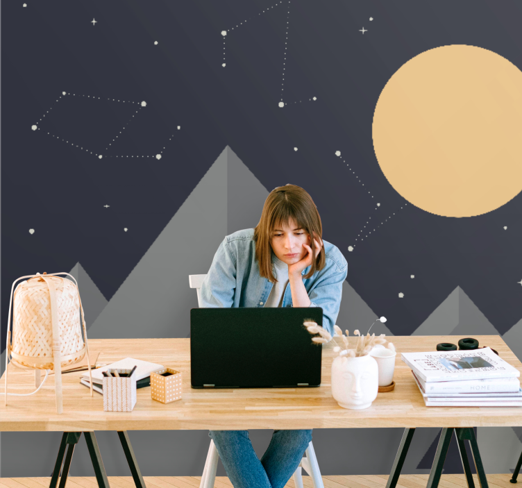 空间照片墙月光下的山峰 - TenStickers