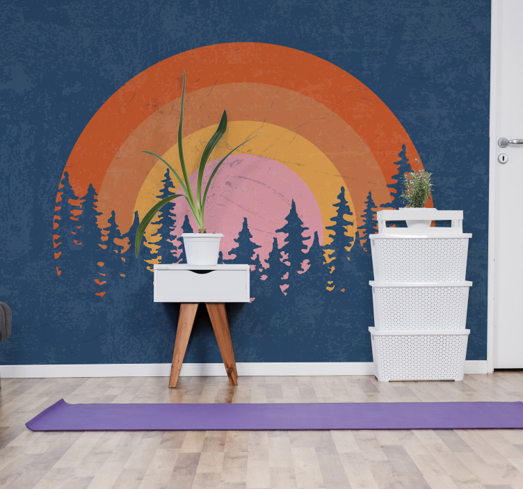 其他复古壁画，复古森林彩虹 - TenStickers