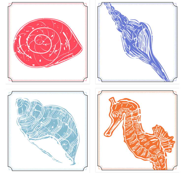 杯垫 怪物 海马与贝壳插图 - TenStickers