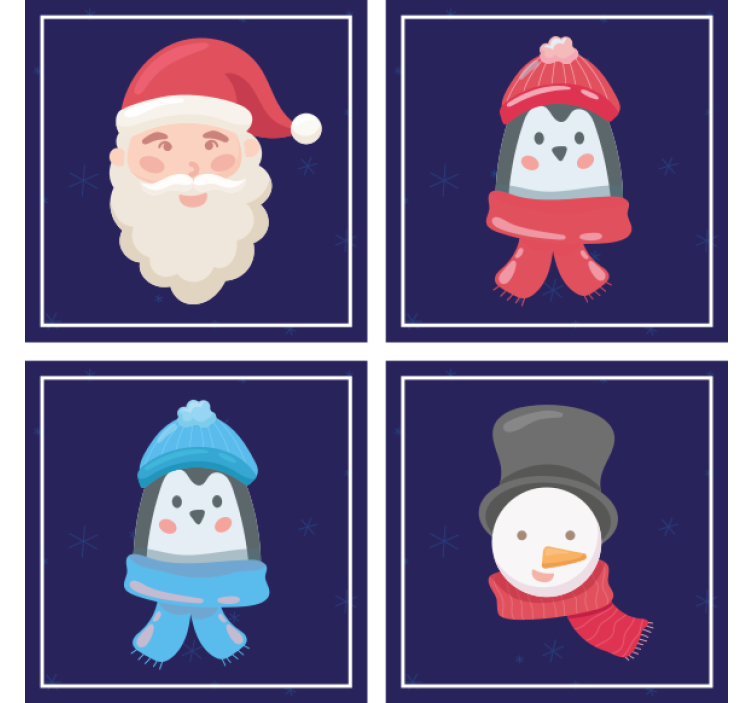 圣诞杯垫 圣诞老人和雪人面孔 - TenStickers