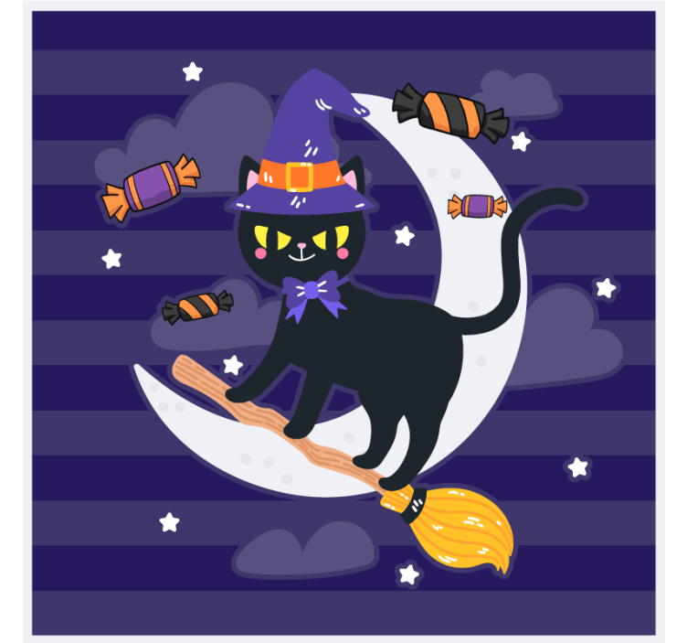 杯垫 万圣节过山车 女巫猫骑扫帚 - TenStickers