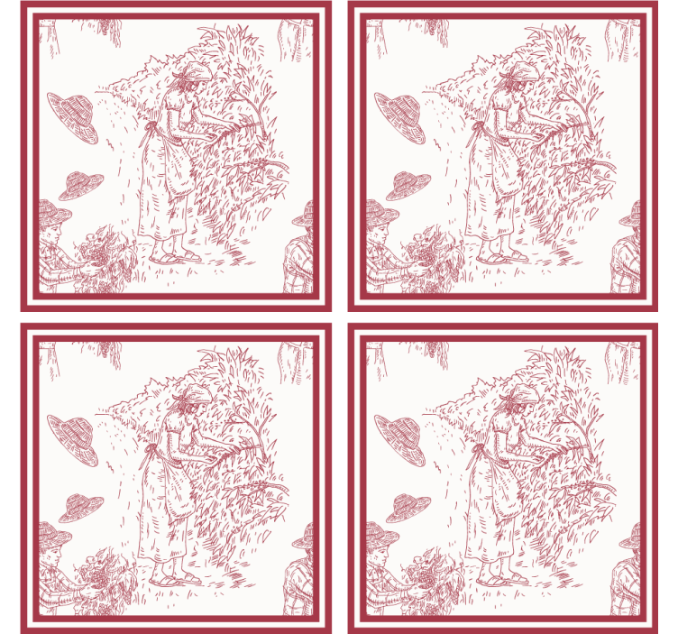 复古杯垫乡村场景插图 - TenStickers
