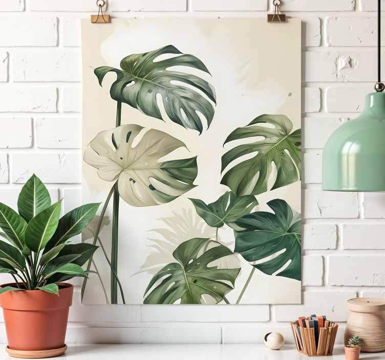 海报艺术绘画单叶 monstera 叶子 - TenStickers