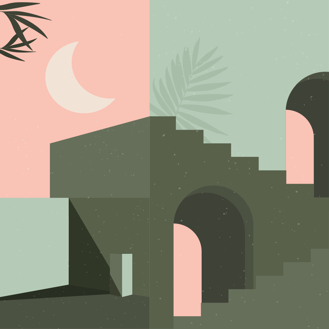 客厅海报 粉色与青绿色墙面艺术作品 - TenStickers