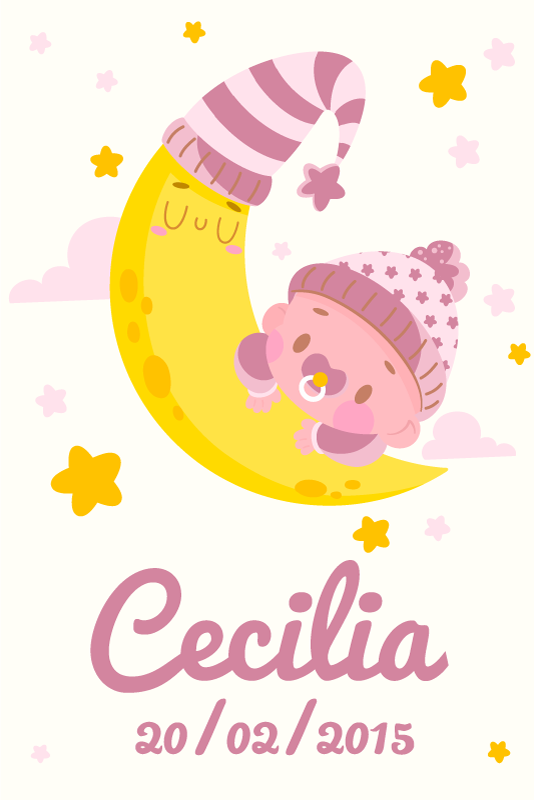 儿童房的海报：宝宝姓名与出生日期 - TenStickers