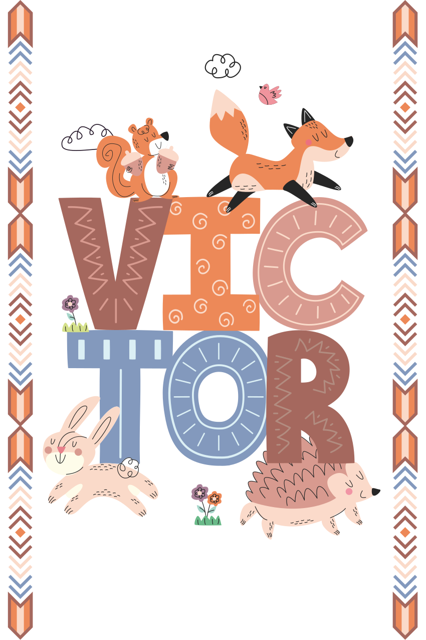 儿童房的海报：带名字的森林动物 - TenStickers