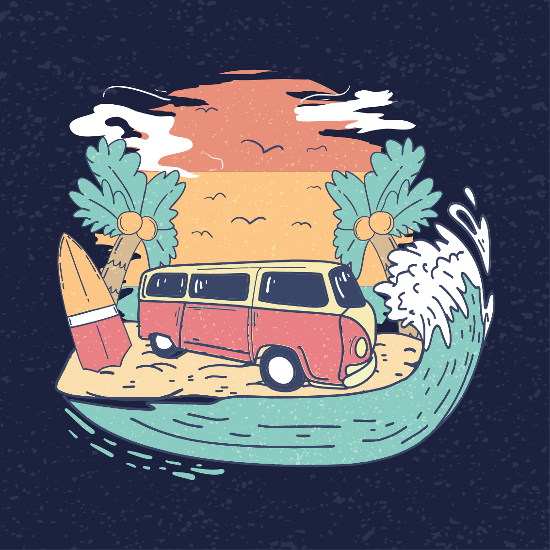 城市和国家的宣传画冲浪车场景 - TenStickers