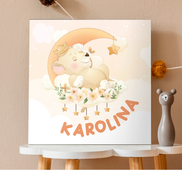 带有名字个性化画布的可爱动物狮子 - TenStickers