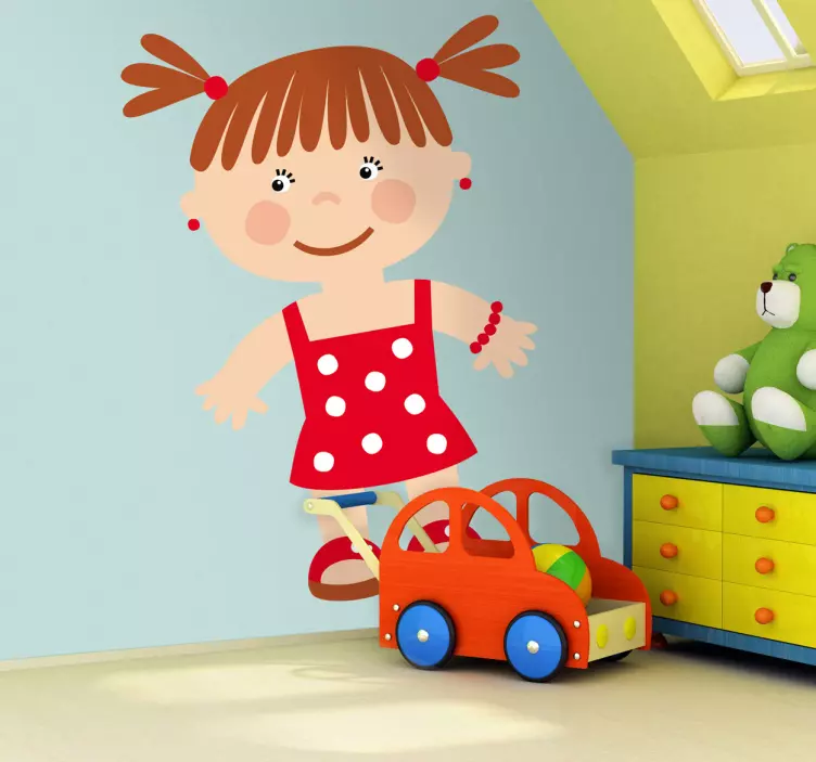 孩子们贴红色的小女孩 - TenStickers