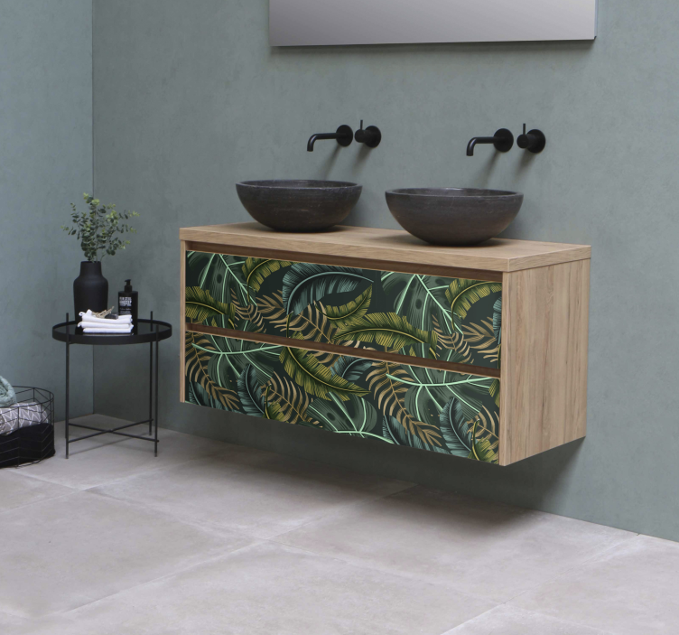 动物贴画与热带叶子相结合的艺术作品 - TenStickers