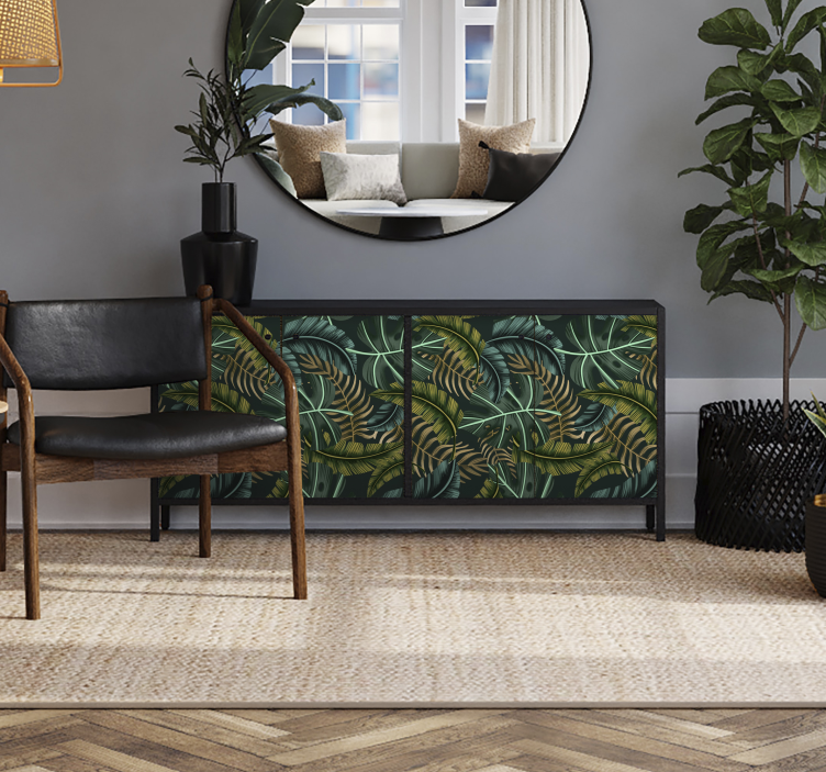 动物贴画与热带叶子相结合的艺术作品 - TenStickers