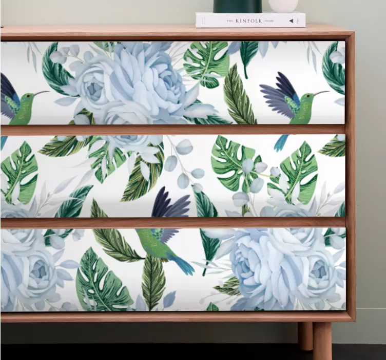 动物贴画热带蜂鸟花卉 - TenStickers