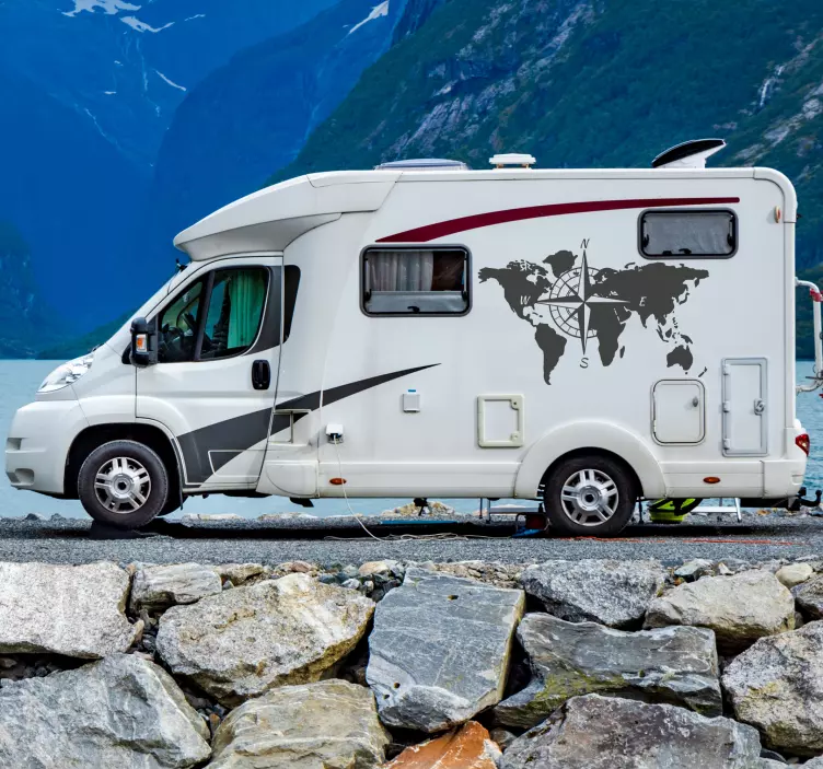 世界地图和大篷车绘图贴图的指南针 - TenStickers