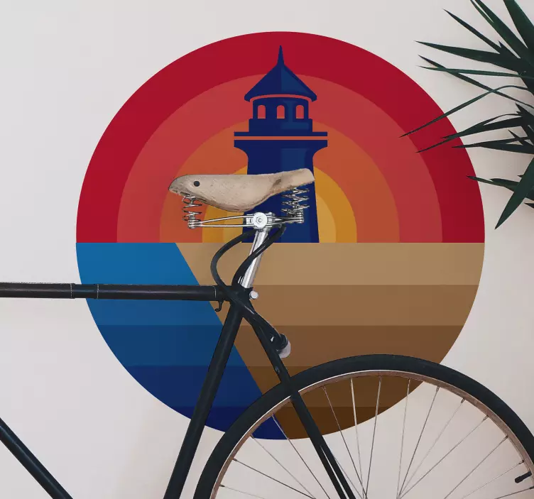 海滩和灯塔剪影贴花 - TenStickers