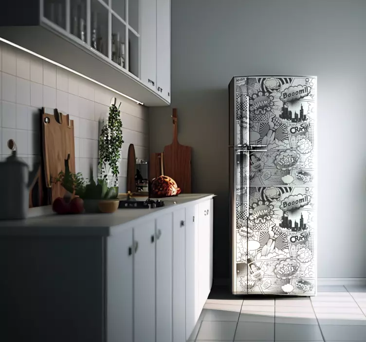 冰箱贴画 黑白漫画黑胶唱片 - TenStickers