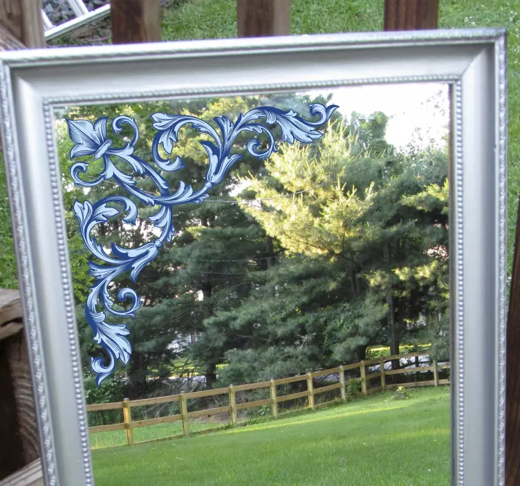 蓝色花角镜子贴纸 - TenStickers