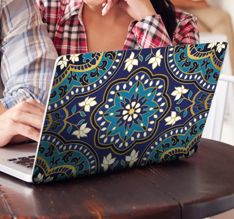 蓝色色调曼陀罗笔记本电脑贴纸 - TenStickers