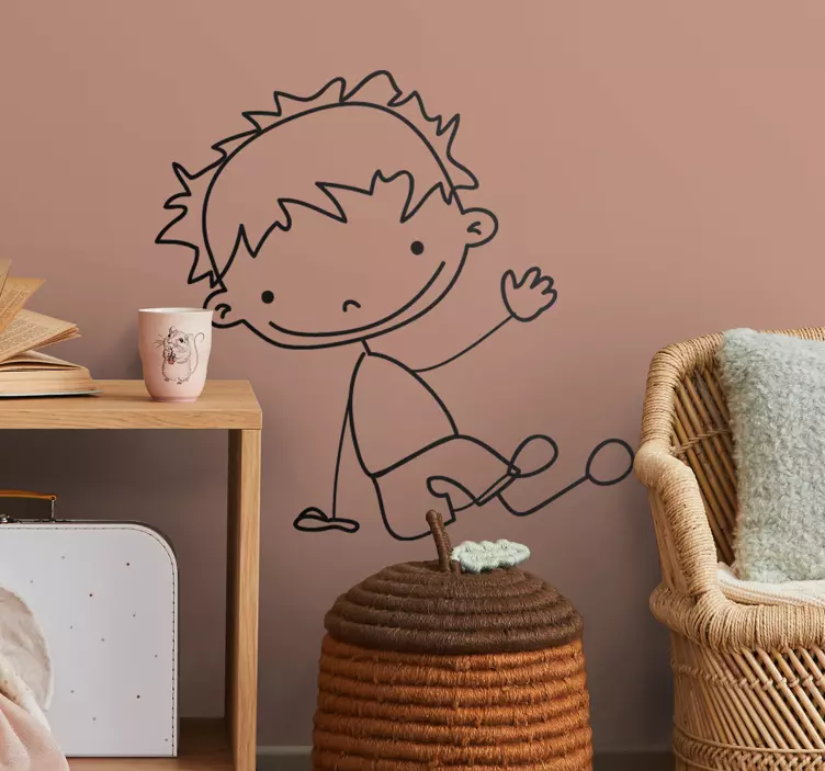 男孩坐在地板上 - TenStickers