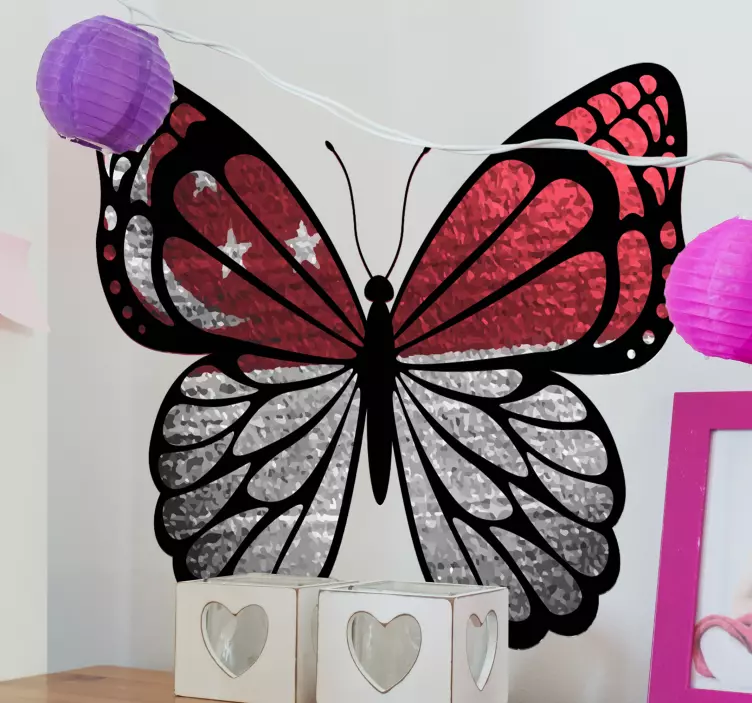 蝴蝶与新加坡国旗，题为墙贴花 - TenStickers