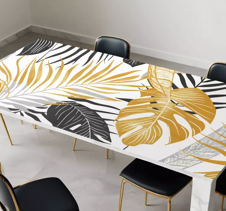 餐厅贴纸 深灰色和金色的叶子 - TenStickers