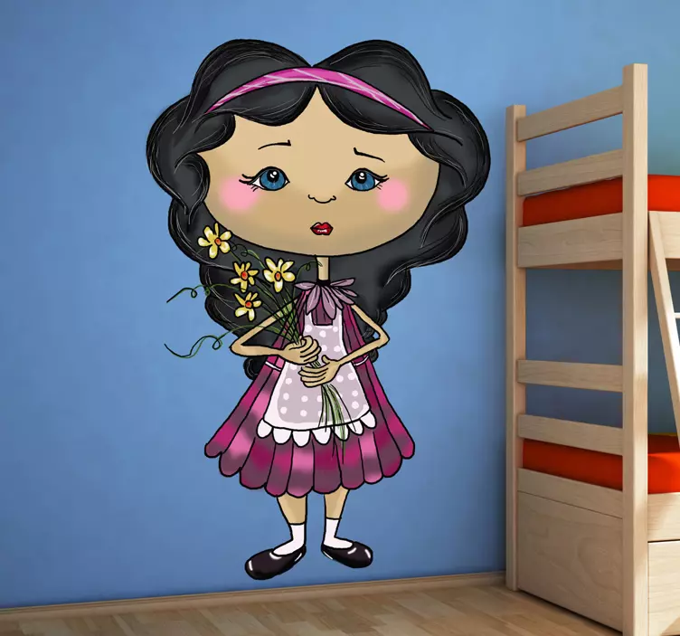 束鲜花的小女孩贴纸 - TenStickers