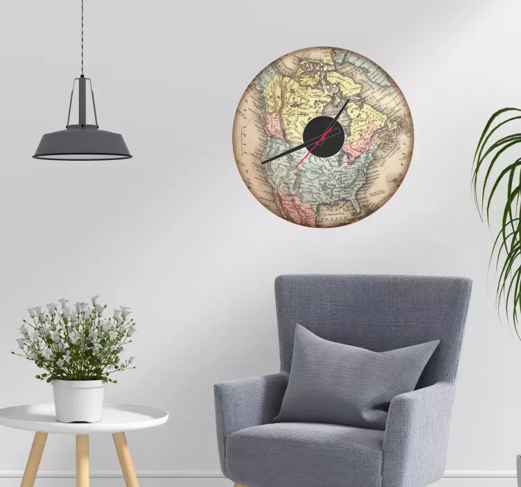 北美地图时钟墙贴 - TenStickers