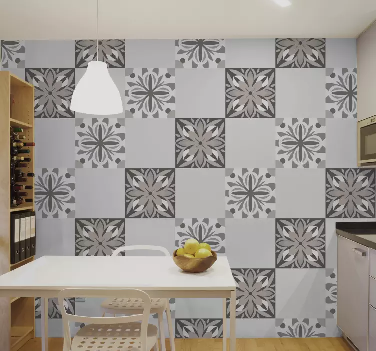 猎物和白色花朵图案瓷砖贴纸 - TenStickers