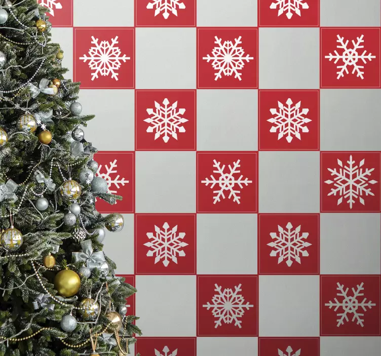 红色雪花瓷砖贴纸 - TenStickers